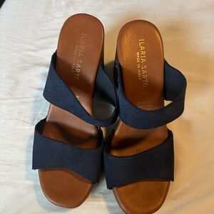 Ilaria Sartori Made in Italy blue suede platform sandals wooden